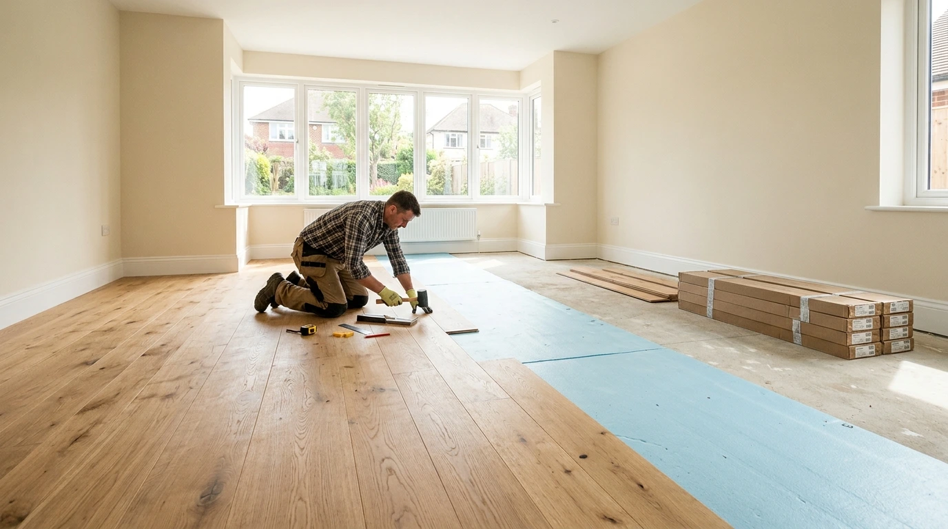 Lames de parquet contrecollé posées dans une pièce claire