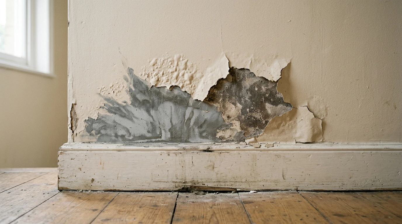 Trace d’humidité en bas d’un mur intérieur, signe à faire diagnostiquer