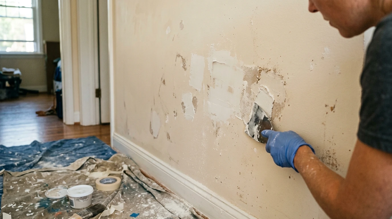 Préparation d'un mur avant mise en peinture