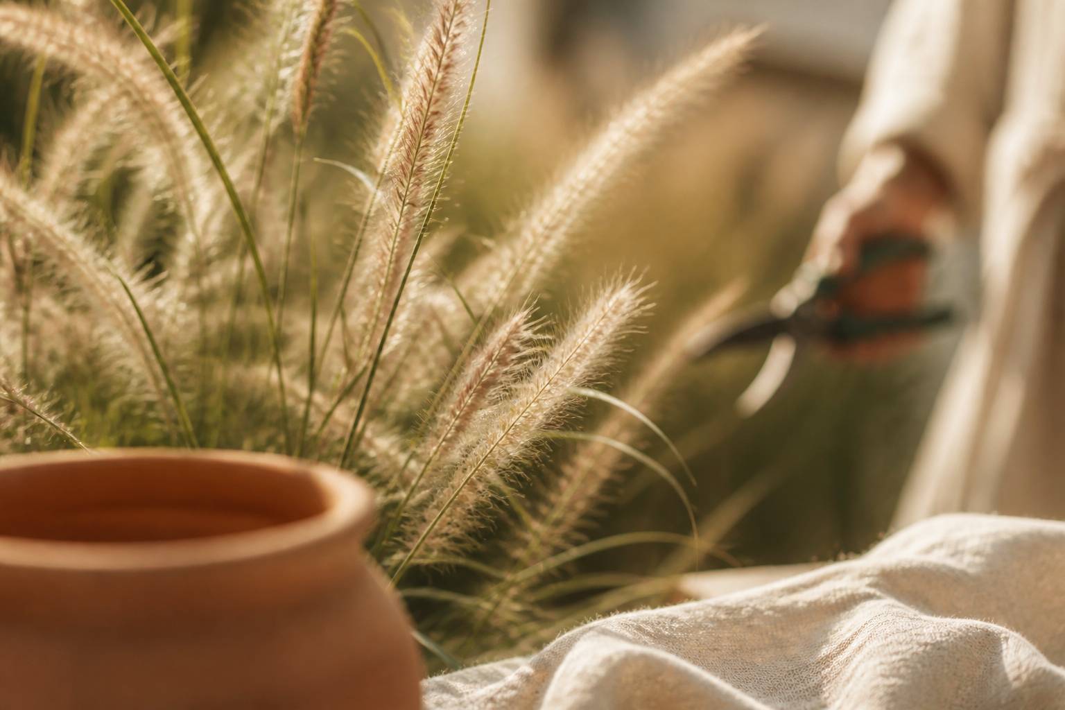 Gros plan sur les épis duveteux d'une graminée Pennisetum
