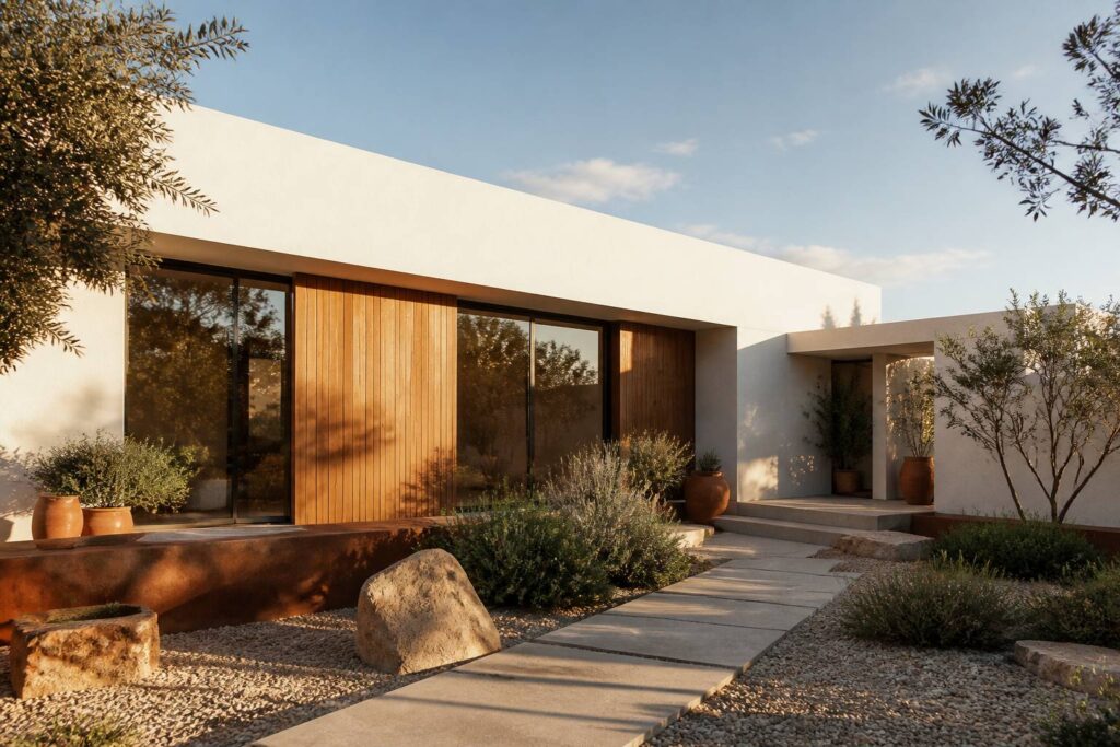 Maison moderne aux volumes simples avec baies vitrées et toit plat