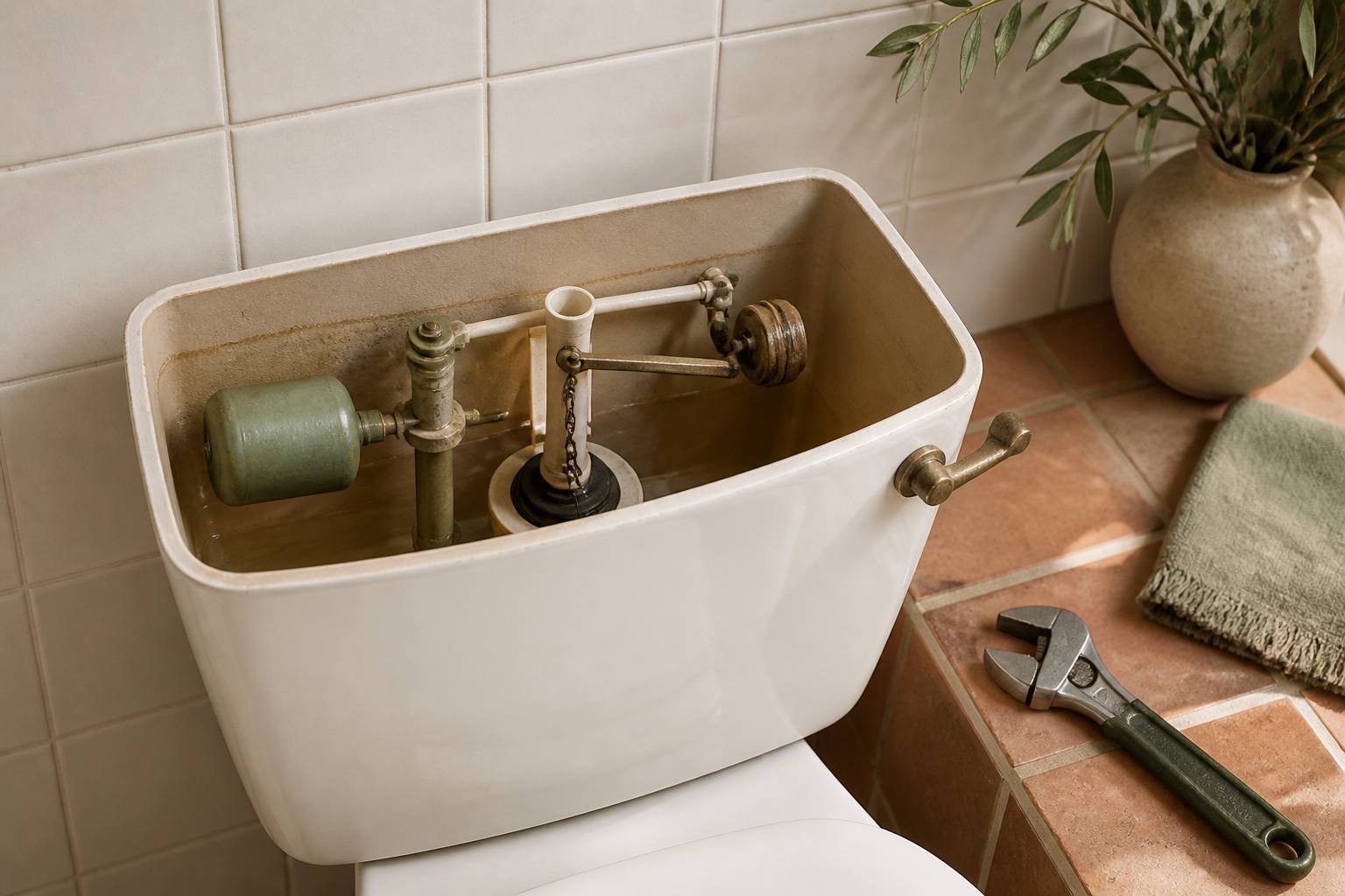 Mécanisme de chasse d'eau ouvert avec clé à molette
