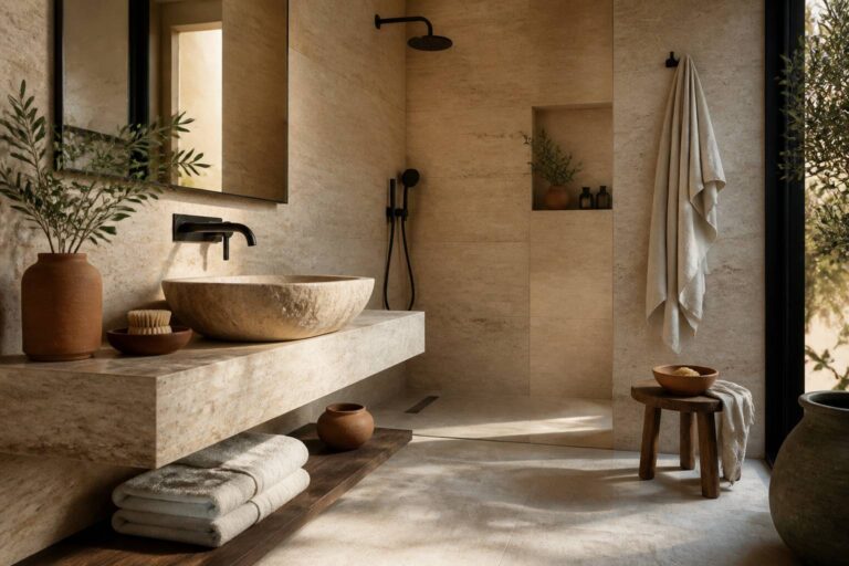 Travertin en salle de bains : un matériau naturel qui s&rsquo;accorde à tout