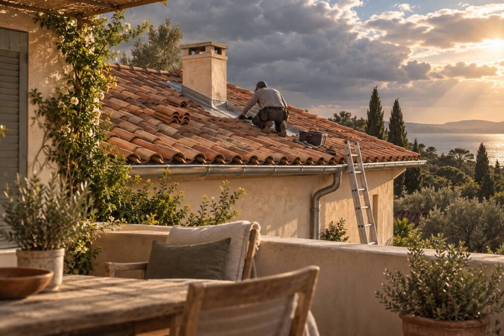 Illustration éditoriale du sujet : Couvreur à Cannes : trouver un professionnel de la toiture