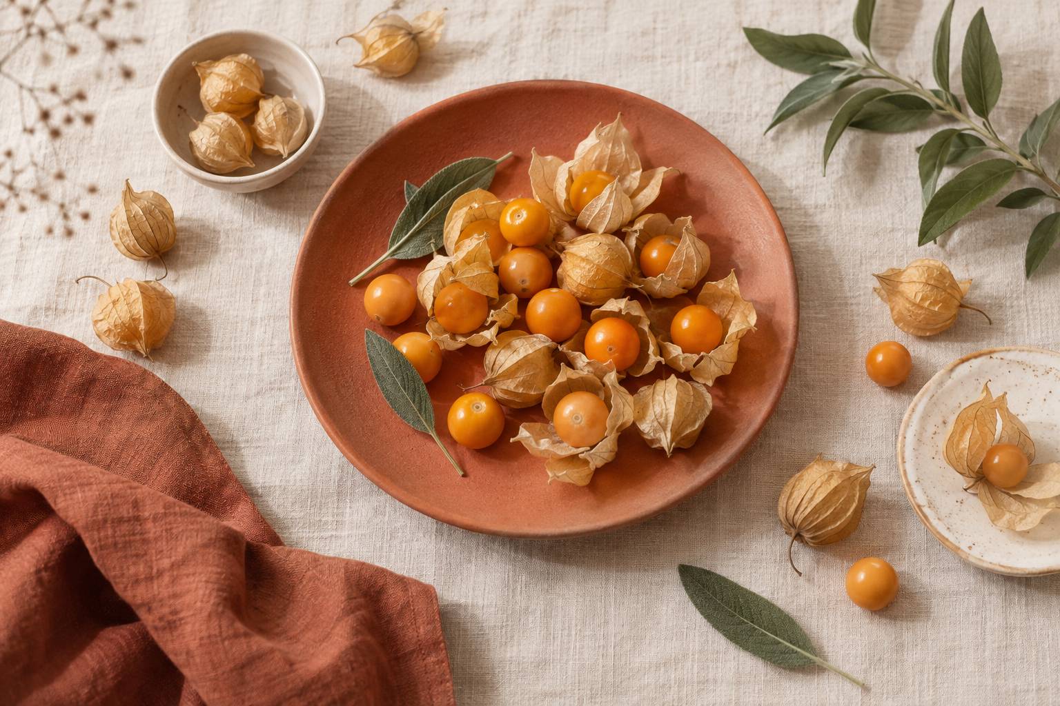 Fruits dégagés de leurs enveloppes parcheminées sur une assiette en céramique