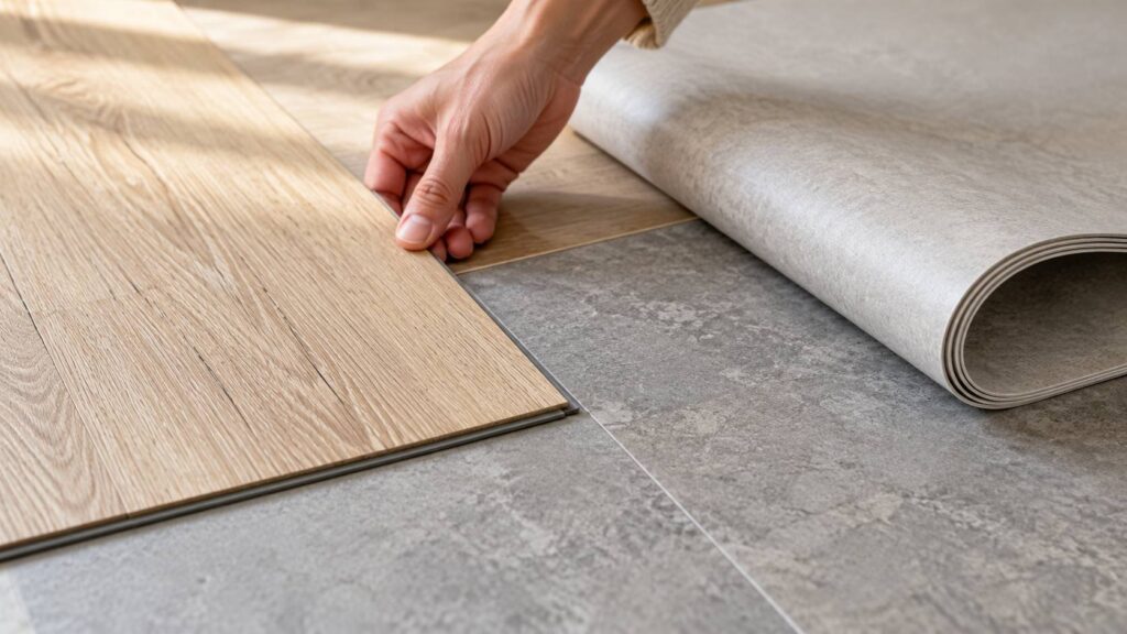 Illustration de détail sur le sujet : Sol PVC en rouleau, en dalles ou en lames : lequel choisir