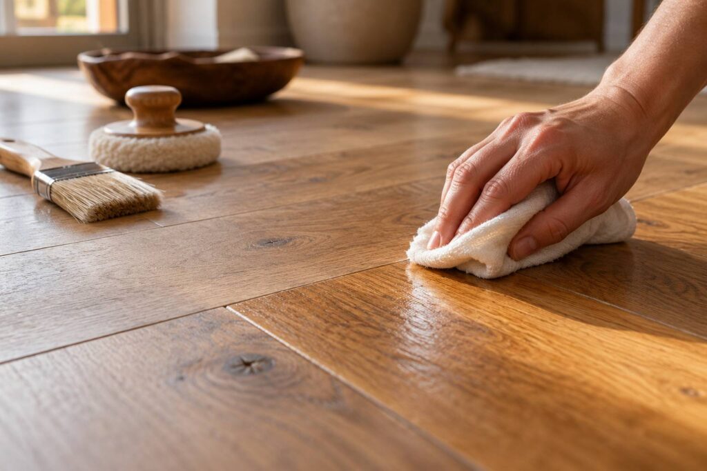 Illustration de détail sur le sujet : Vitrifier, huiler ou cirer un parquet : trois entretiens